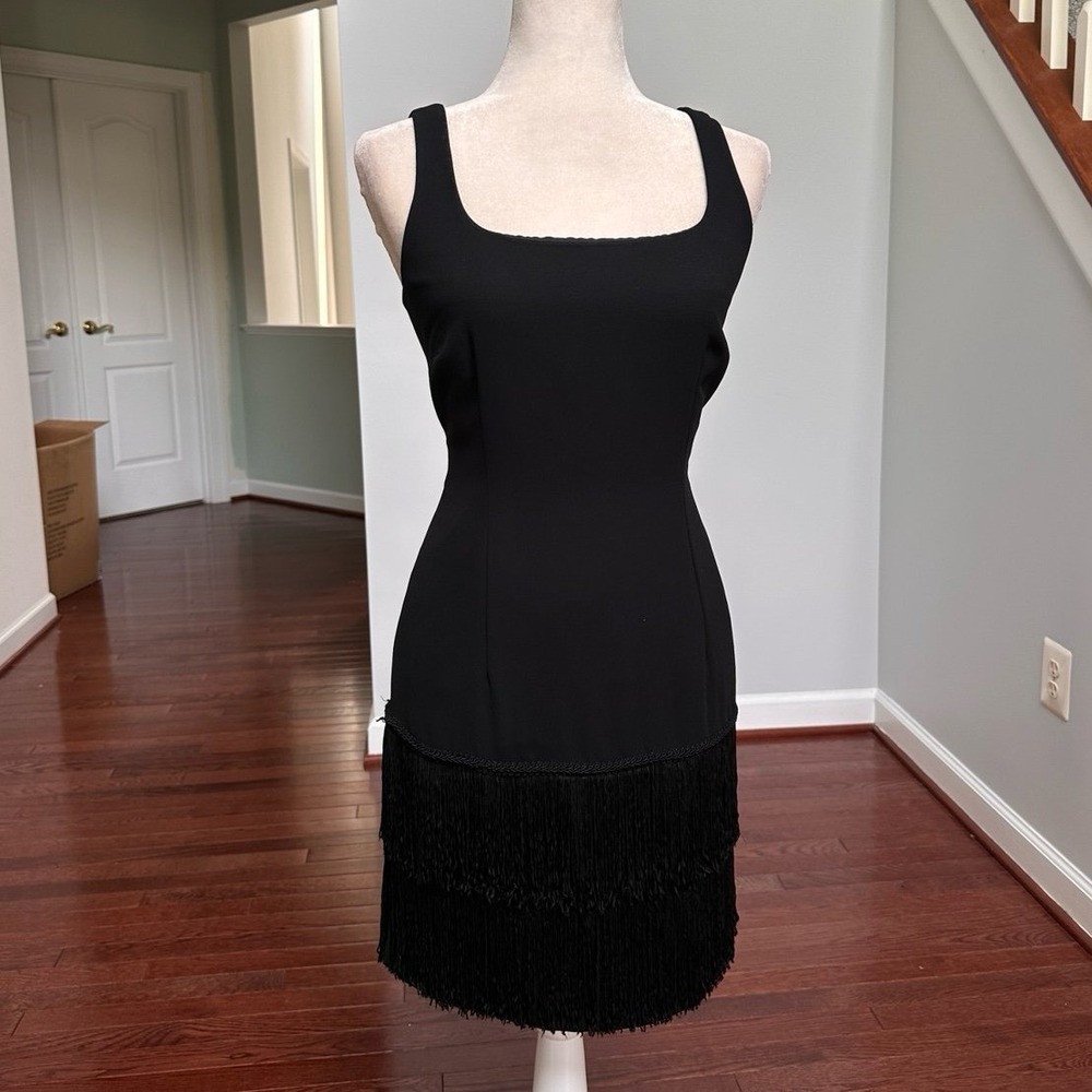 Vintage Y2K Black Fringe Cocktail Dress - Sexy Summer Zara Anthro Petite 80s